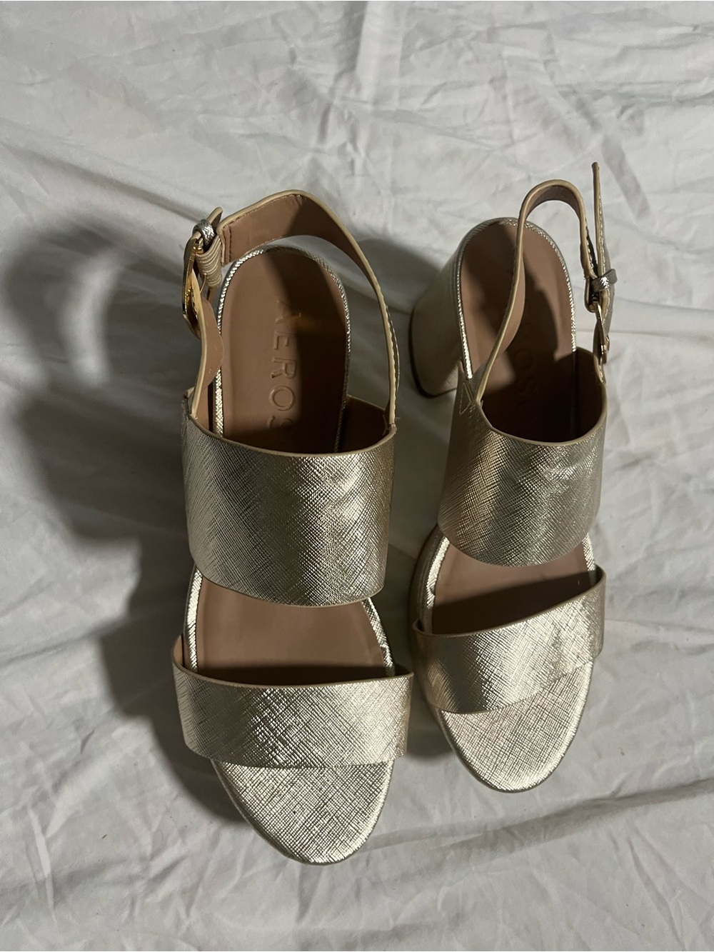 AEROSOLES Metallic Gold Block Heel Slingback Sandals